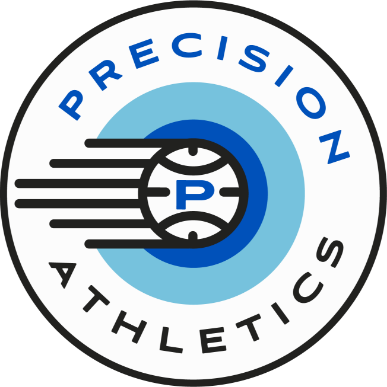 Precision Athletics Circle Logo with Basketball Center in Black and Blue
